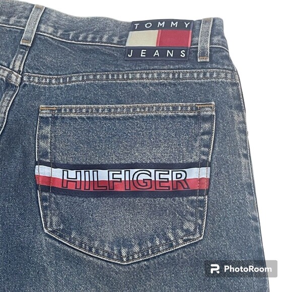 VTG Tommy Jeans Hilfiger Spell out Stripe Denim Jeans 36/30 - Picture 1 of 5